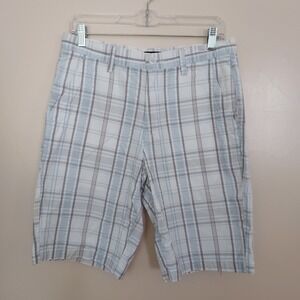 APT 9 Men's 30 Shorts Preppy Plaid Blue White Gray Cotton